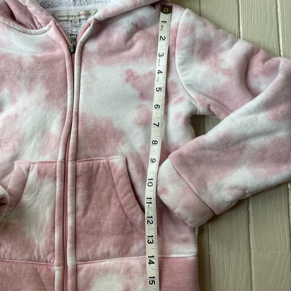 Girls Pink Marbled Sherpa-like Lined Hoodie Jacket Size 7 8 - Picture 4 of 9